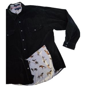 Tommy Hilfiger VTG Corduroy Chunky Snap-up Shirt Jacket Black & Horse Lining XL
